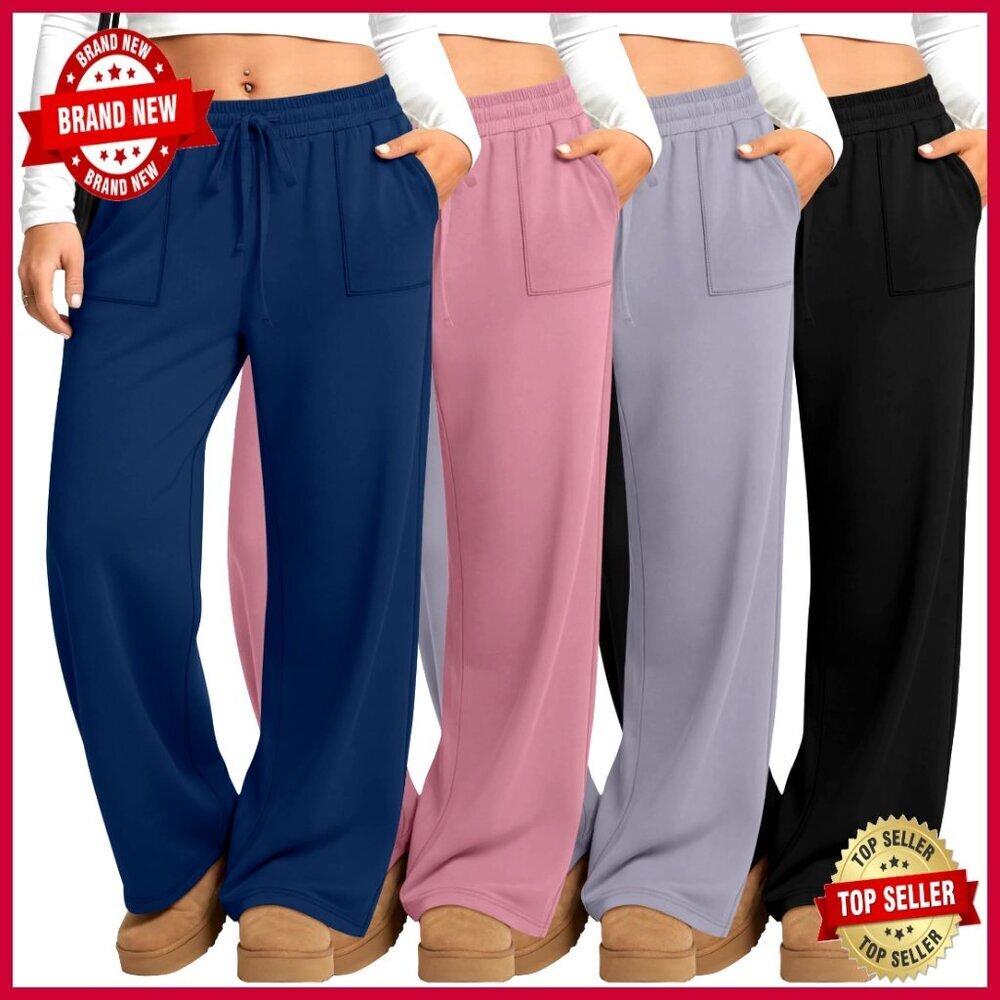 Plus Size Wide Leg Yoga Pants with Pockets Drawstring Waist Lounge Sweatpants
